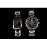 Two modern Fossil stainless steel gentlemen's wristwatches, one a chronograph, the other with