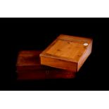 A Victorian mahogany writing slope, with tooled leather rest, the interior fitted with three drawer,