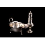 A George V silver sauceboat from Mappin & Webb, together with a George V silver sifter marked