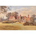 An early 20th century watercolour on paper, describing a country house and grounds, 34 x 22cm,