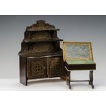 Two pieces of Waltershausen dolls’ house furniture: a side board with gilt transfer decoration