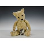 A 1930s Chiltern-type Teddy Bear the childhood toy of Joyce Barker, with golden mohair, clear and