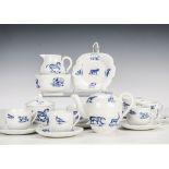 A Copeland Spode animal child’s tea set 1860, for six with blue transfer animals, teapot, lidded