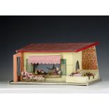 A German 1950s ‘modern’ holiday chalet dolls’ house, single storey with large sun window with red