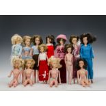 Seventeen Palitoy Tressy and Toots: various hair colours, mainly naked, some in knitted clothes