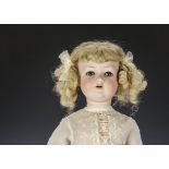 A large Armand Marseille 390 child doll, with blue lashed sleeping eyes, jointed composition body,