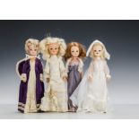 Four 1970s Sindy dolls: two blondes, short ash blonde and titian, wearing Nostalgia, Dreamboat, a