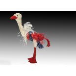 A rare Dean’s Rag Book Co. 1937 Coronation Emu, with white wool plush head, neck and upper legs, red