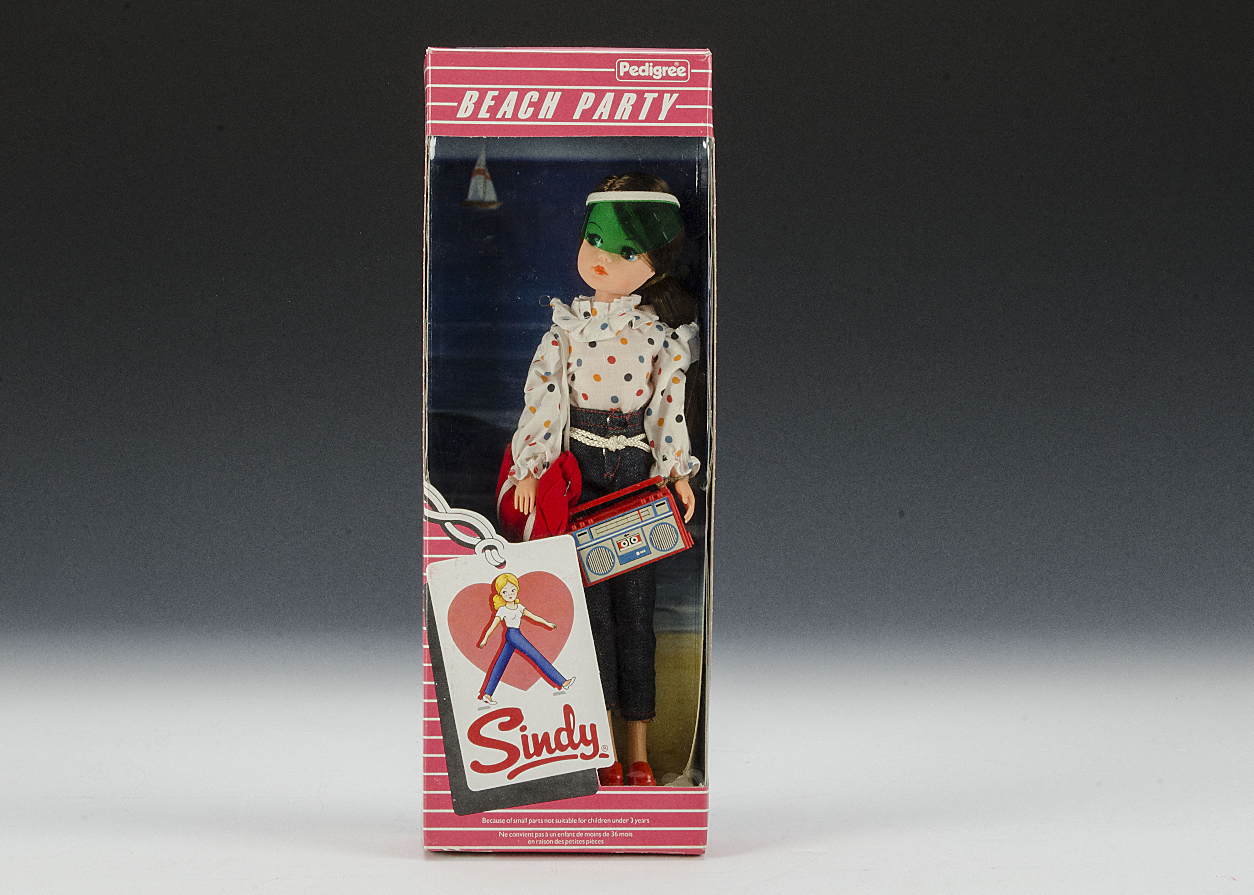 A Pedigree Beach Party Sindy, No.42003, 1984, with brunette hair, in original pink and white striped