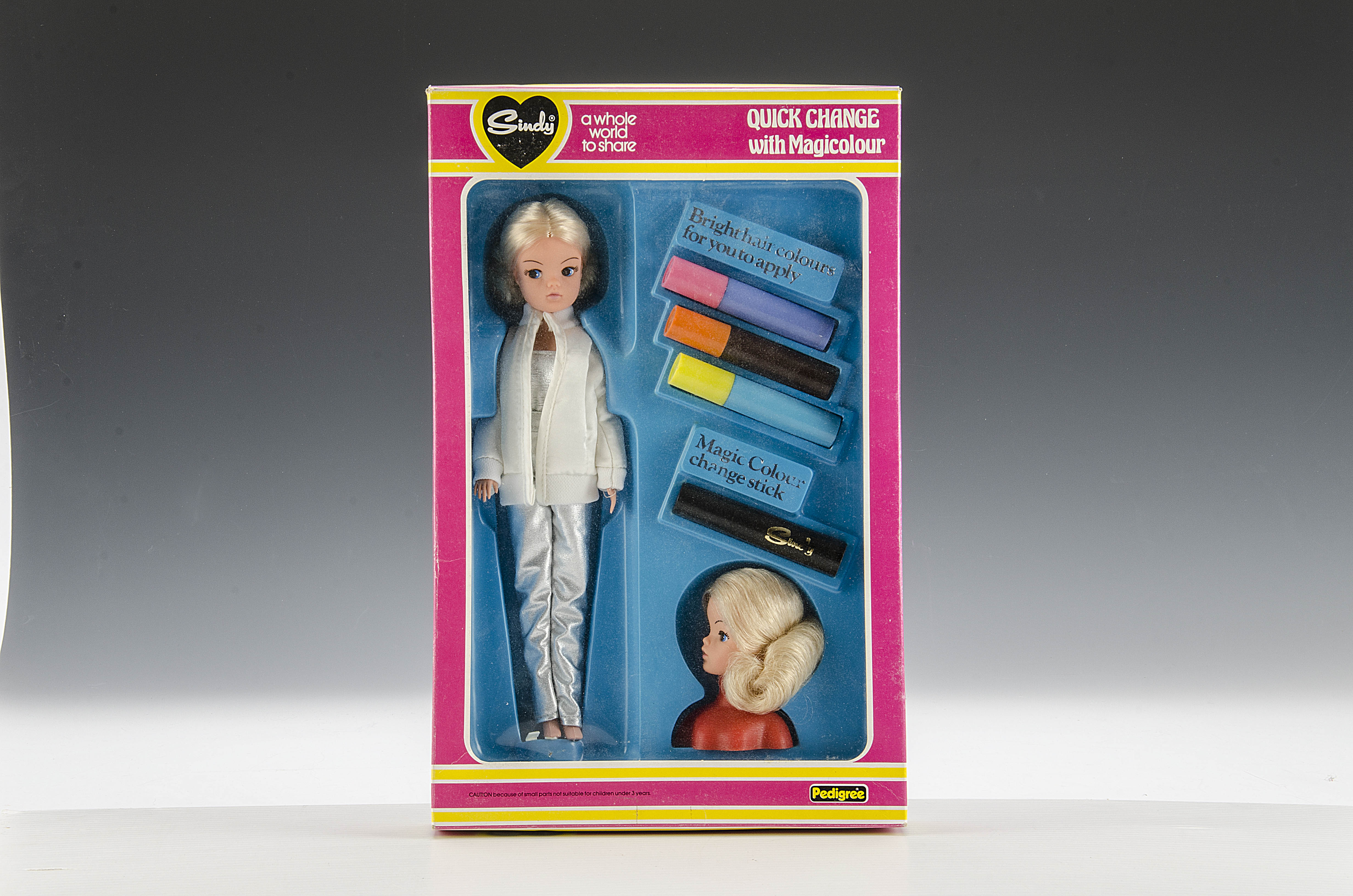 A Pedigree Sindy Quick Change with Magicolour No.44648, blonde doll, in original pink and yellow