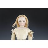 A French pressed-bisque fashionable doll No.2, swivel head on bisque shoulders with pale grey almond