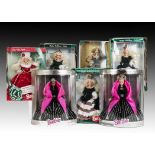 Six Happy Holidays Barbie: two 1998, one black, four 1994, in original window boxes (damage to