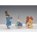 Three Taulford Toys Little Grey Rabbit figures, painted wooden articulated figures of Little Grey