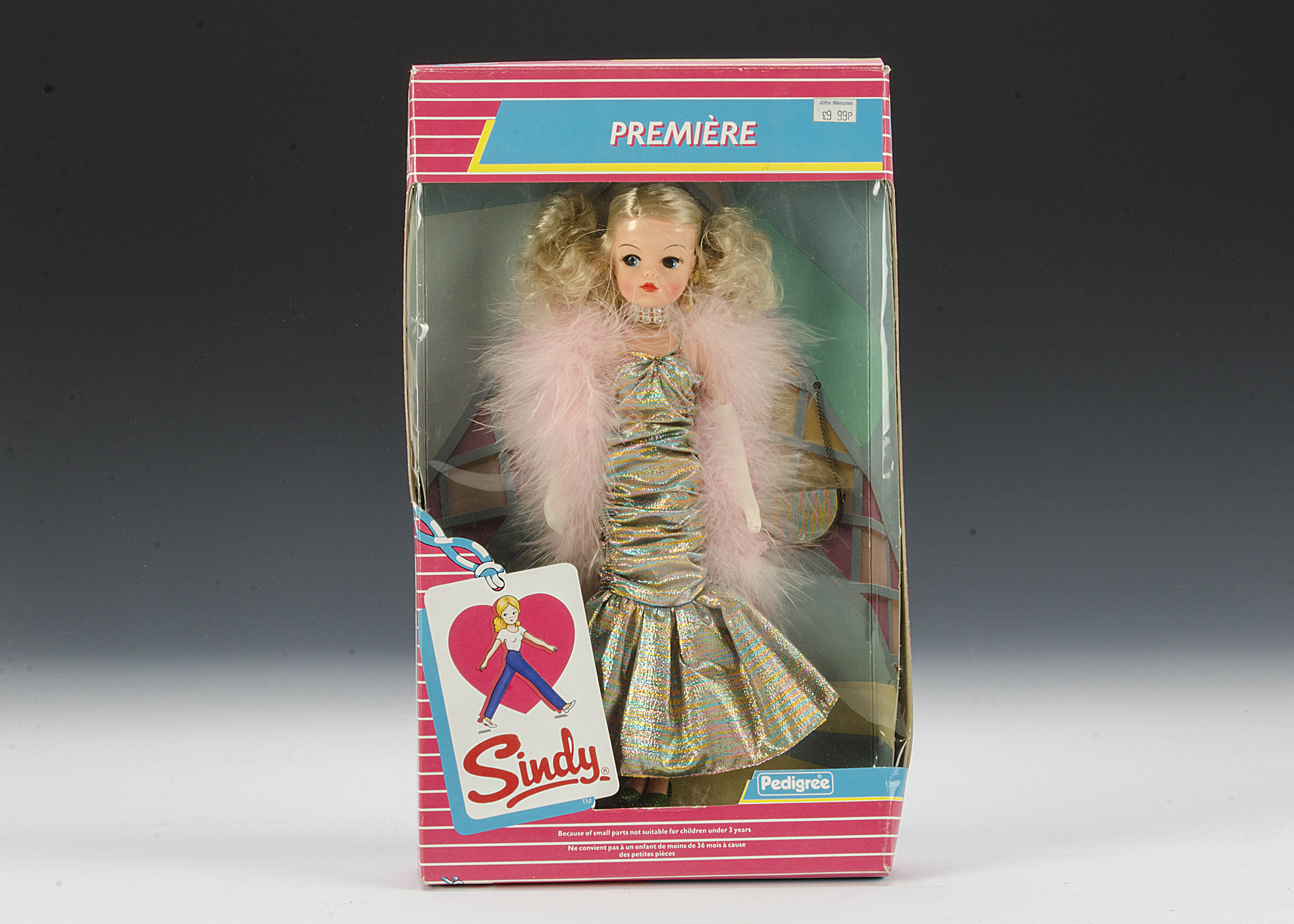 A Pedigree Premiere Sindy, No.42016, 1985, with blonde hair, in original pink and white striped