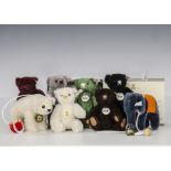 Eight Steiff Club Gift miniature Teddy Bears: 2006, 2007 elephant, 2008 to 2012 and 2014, in