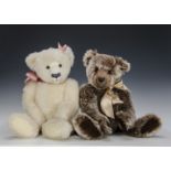 Two Honey Pot Bears artist teddy bears: one white and one frosted brown, fully jointed - 25in. (