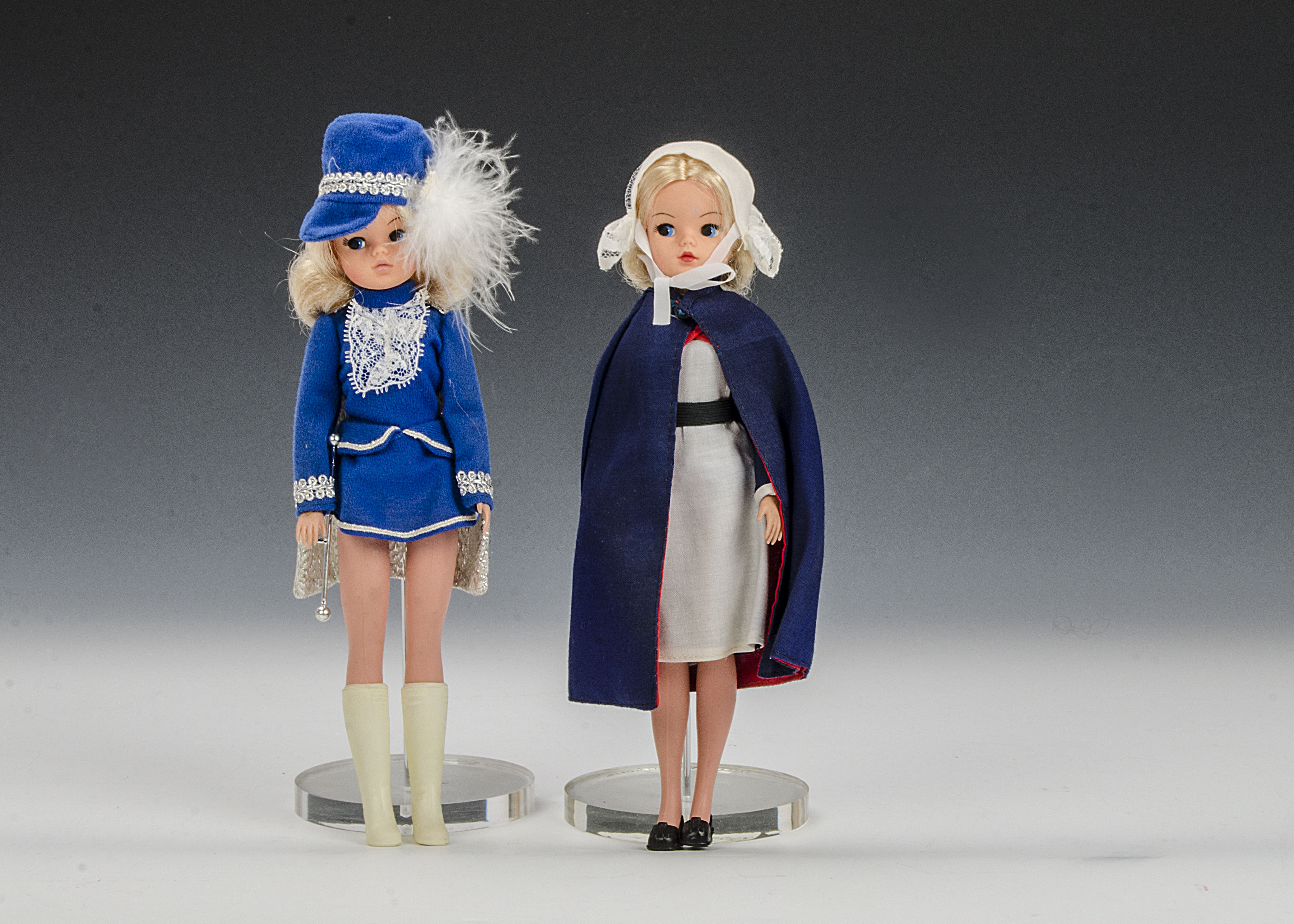 A Pedigree Sindy Nurse, 1982, with blonde hair; and a Sindy Majorette, blonde with blue outfit and