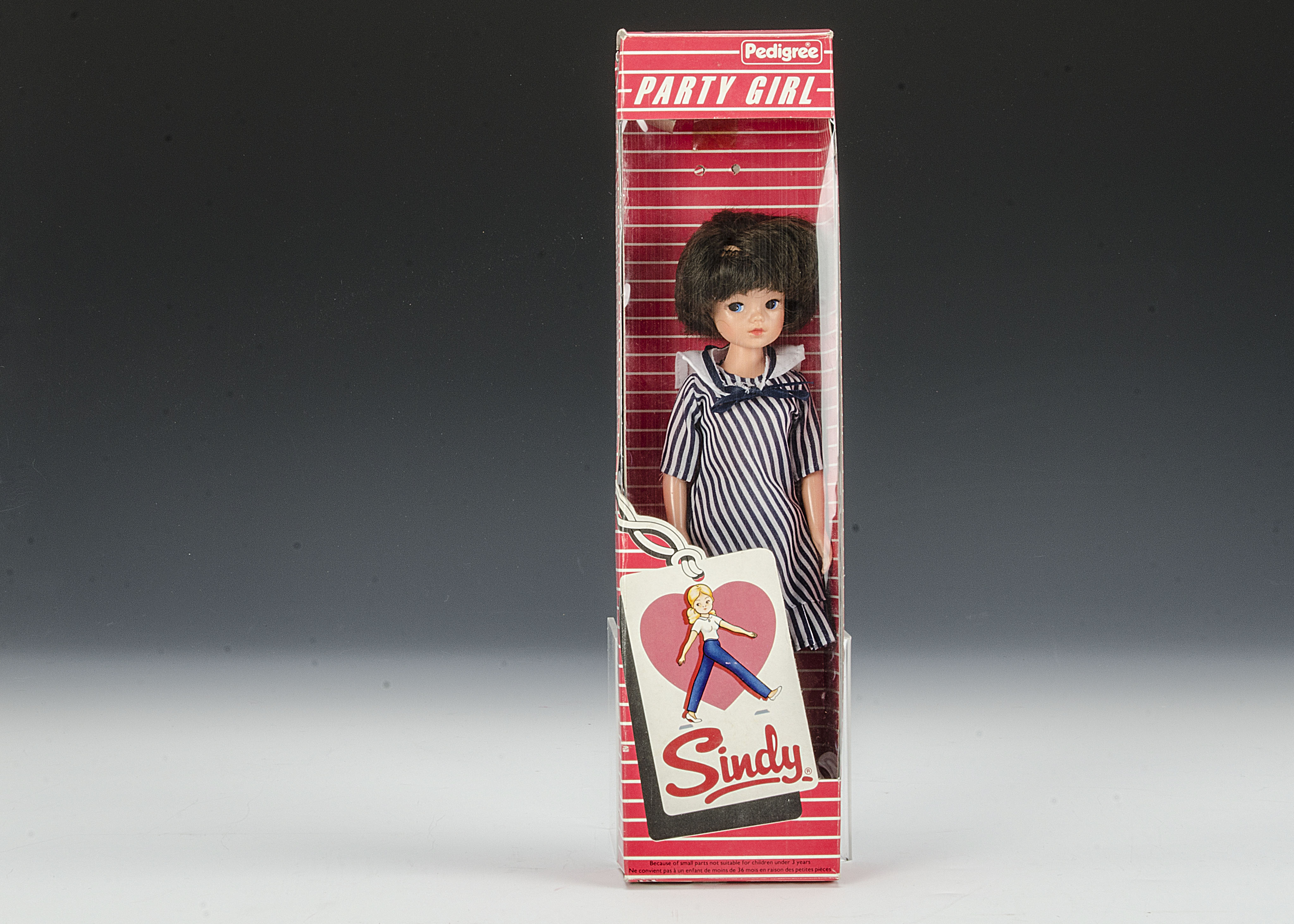 A Pedigree Party Girl Sindy, No.44762, 1983, with short brunette hair, black and white striped
