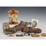 Teddy Bear postcards and accessories: a pair of leather size 3 sports boots with studs - 93?4in. (