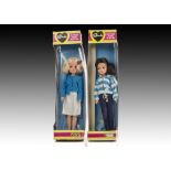 Two Pedigree Sindy dolls No.44899: brunette doll in blue and white toweling hooded top and navy