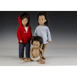 Dark haired Trendon Sasha, Gregor and baby, Gregor in red duffle coat and jeans (side of doll sunk