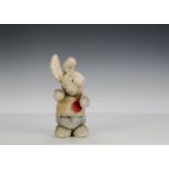 A rare Schuco Tricky yes/no rabbit with zip compartment, with white and blue mohair, white and black