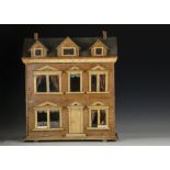A German printed paper blue roof dolls’ house No.376, with brick upper and stone lower façade,