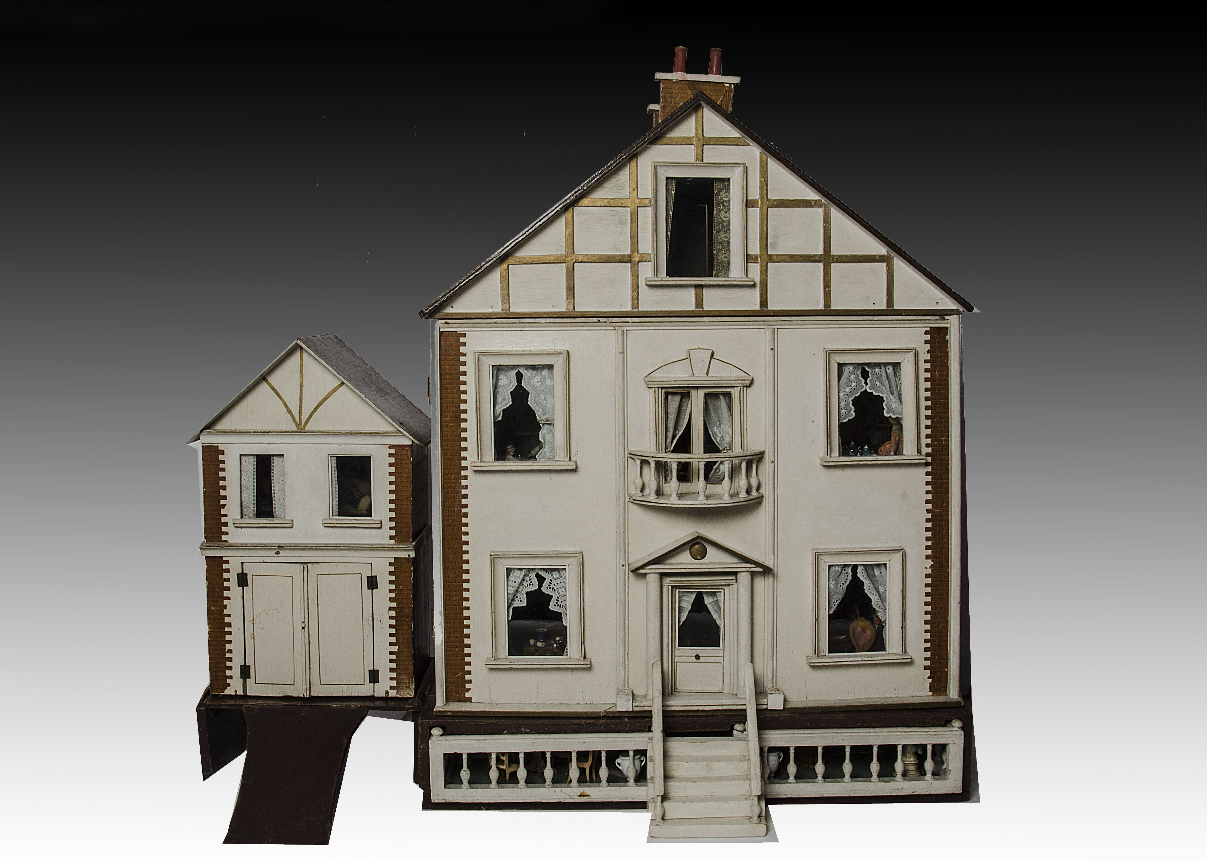 Penrhyn House, a large and unusual G & J Lines dolls’ house with coach house and pull-out garden, - Image 8 of 8