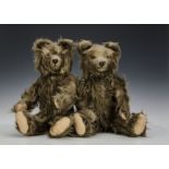 Two interesting German teddy bears 1930s, with long brown frosted mohair, clear and black glass eyes