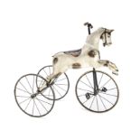 A rare G & J Lines Tricycle Horse, circa 1905, carved and painted wooden horse in galloping pose,