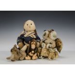 Three Steiff post-war Whittie Owls, one with button and chest tag - 8in. (20cm.) high; a Hermann