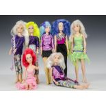 Seven Hasbro unboxed Jem dolls: Misfits including Stromer, Pizzazz and Roxy, and a Holograms Aja, in