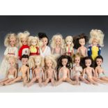 Sixteen Sindy dolls mainly 1970s: six brunette and the other blonde, a few original clothes (