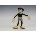 A Dean’s Rag Book Co. Mickey Mouse, circa 1928, with printed features, boot button eyes, black