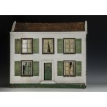 A G & J Lines 1919 dolls’ house, with pebble-dashed exterior, tinplate windows with cardboard