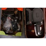 Leica Items: a Prado Projector in Makers case with camera cases, meters and other items (2 boxes)