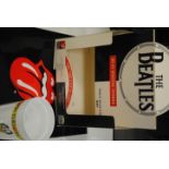Beatles & Stones, Card shop display stand for Beatles' videos together with a Stones' bag and cup