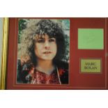 Marc Bolan, framed and glazed photograph with signature on paper insert, 17.5" X 14.5" approx