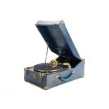 Portable gramophone: a Selecta portable gramophone in blue crocodile-grained case, with Garrard