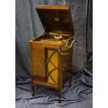 Cabinet gramophone: an HMV Model 157, with 5a soundbox and internal divided horn with grille and