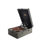 Portable gramophone: an HMV Model 102 with No 16 soundbox and wood motor board, No.102066168, in