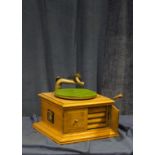 Hornless gramophone: an HMV Model 1 hornless, with HMV Exhibition soundbox and repolished light