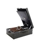 Portable gramophone: an HMV 101N, No. 1010102490, with No. 4 soundbox, 270 motor and chromium-plated