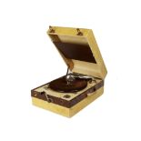 Portable gramophone: a Decca 66 in cream and brown case, with Decca Meltrope soundbox, 22 March 1954