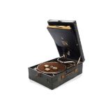 Portable gramophone: an HMV Model 101J, with No 4 soundbox, in black case