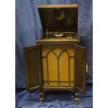 Cabinet gramophone: an HMV Model 163, with 5a soundbox and re-entrant horn enclosed by grille and