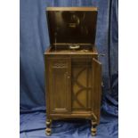 Cabinet gramophone: an HMV Model 163, with 5a soundbox and additional (non-HMV) hand brake, in