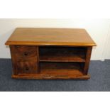 A modern hardwood entertainment cabinet, rectangular having two drawers and shelves