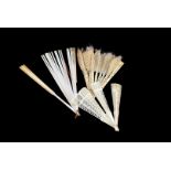 A collection of ivory and other hand fans, various decorations and designs, all with damages, AF