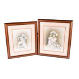 Ann Howard, a pair of water colour and pencil drawings of young girls with their pets, signed to